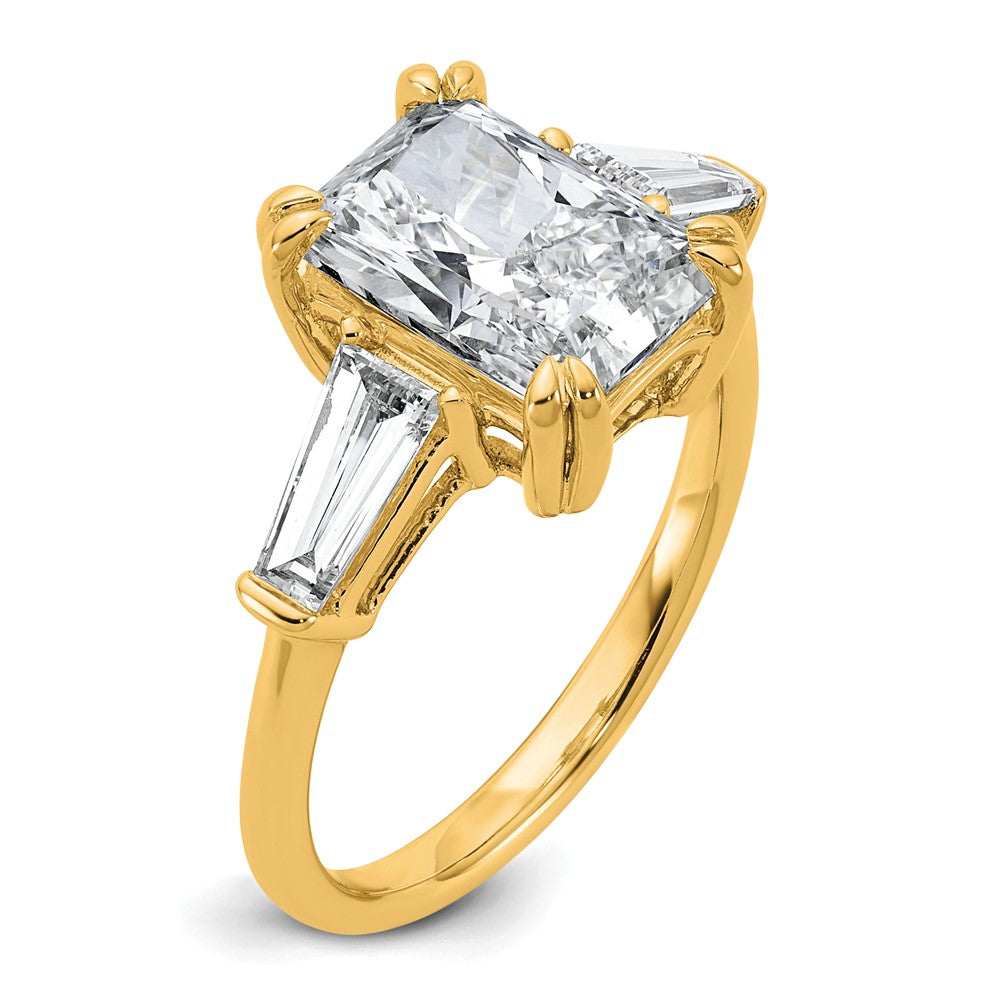 14k 3 3/4ct Cert Lab Grown Dia VS+ F+ Radiant w/ Baguette Comp Eng Ring