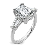 14kw 3 3/4ct Cert Lab Grown Dia VS+ F+ Emerald&Tapered Baguette Eng Ring
