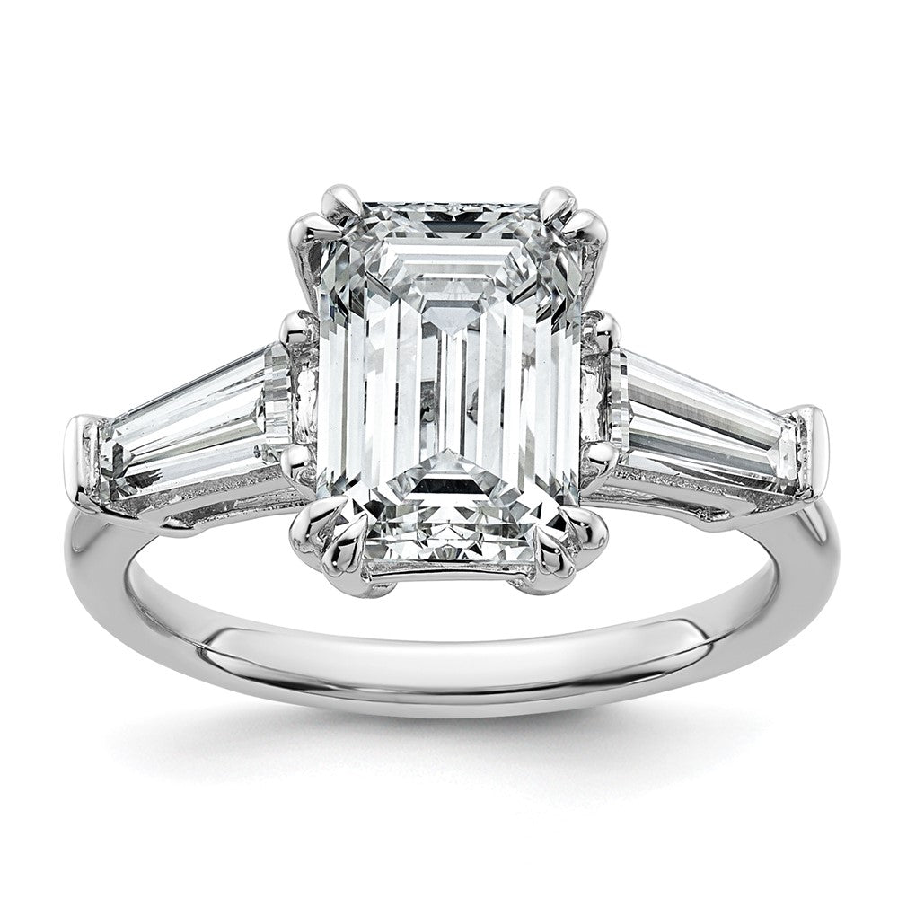 14kw 3 3/4ct Lab Grown Dia VS+ F+ Emerald&Tapered Baguette Eng Ring
