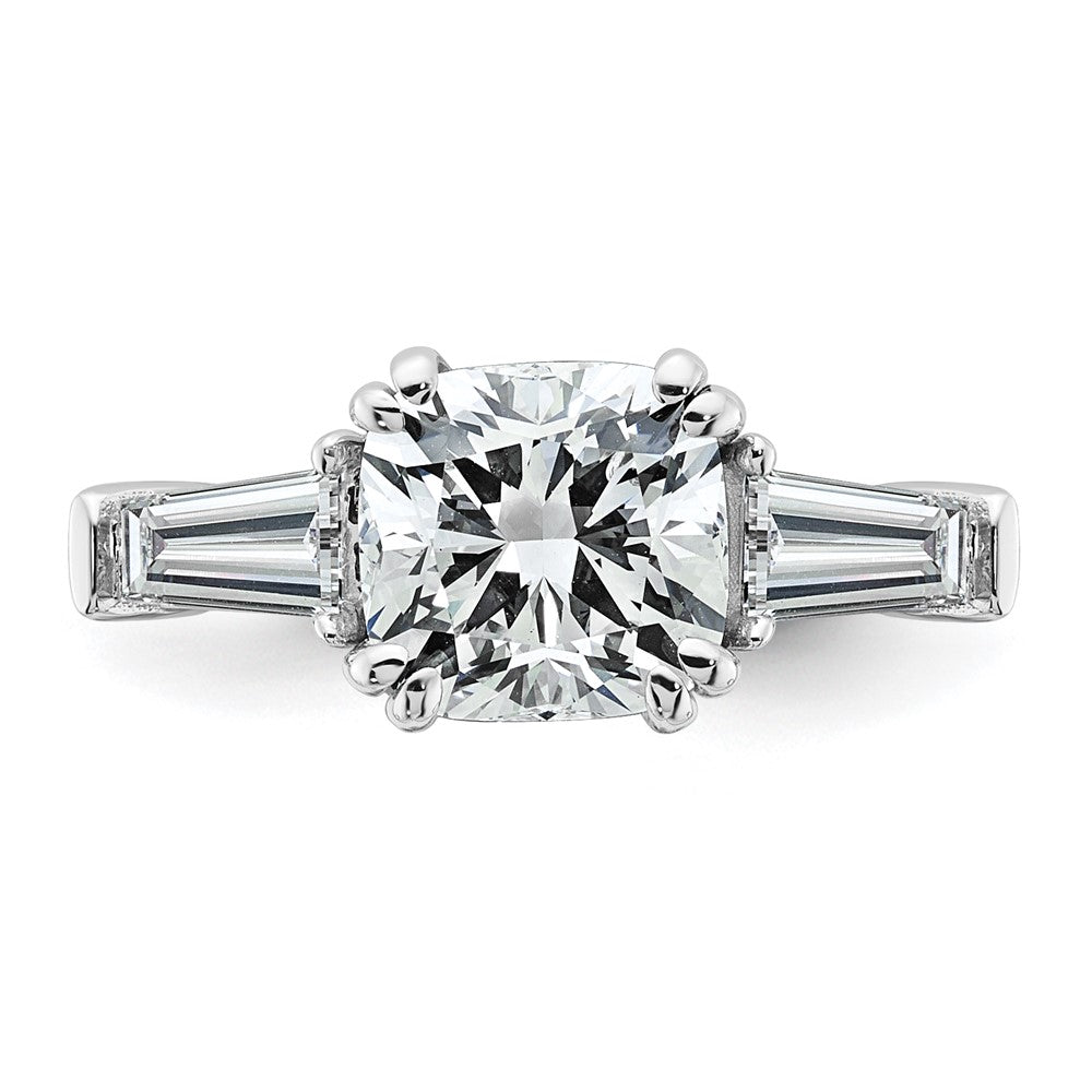14kw 2 5/8ct Lab Grown Diamond VS+ F+ Cushion&Baguette Comp Eng Ring
