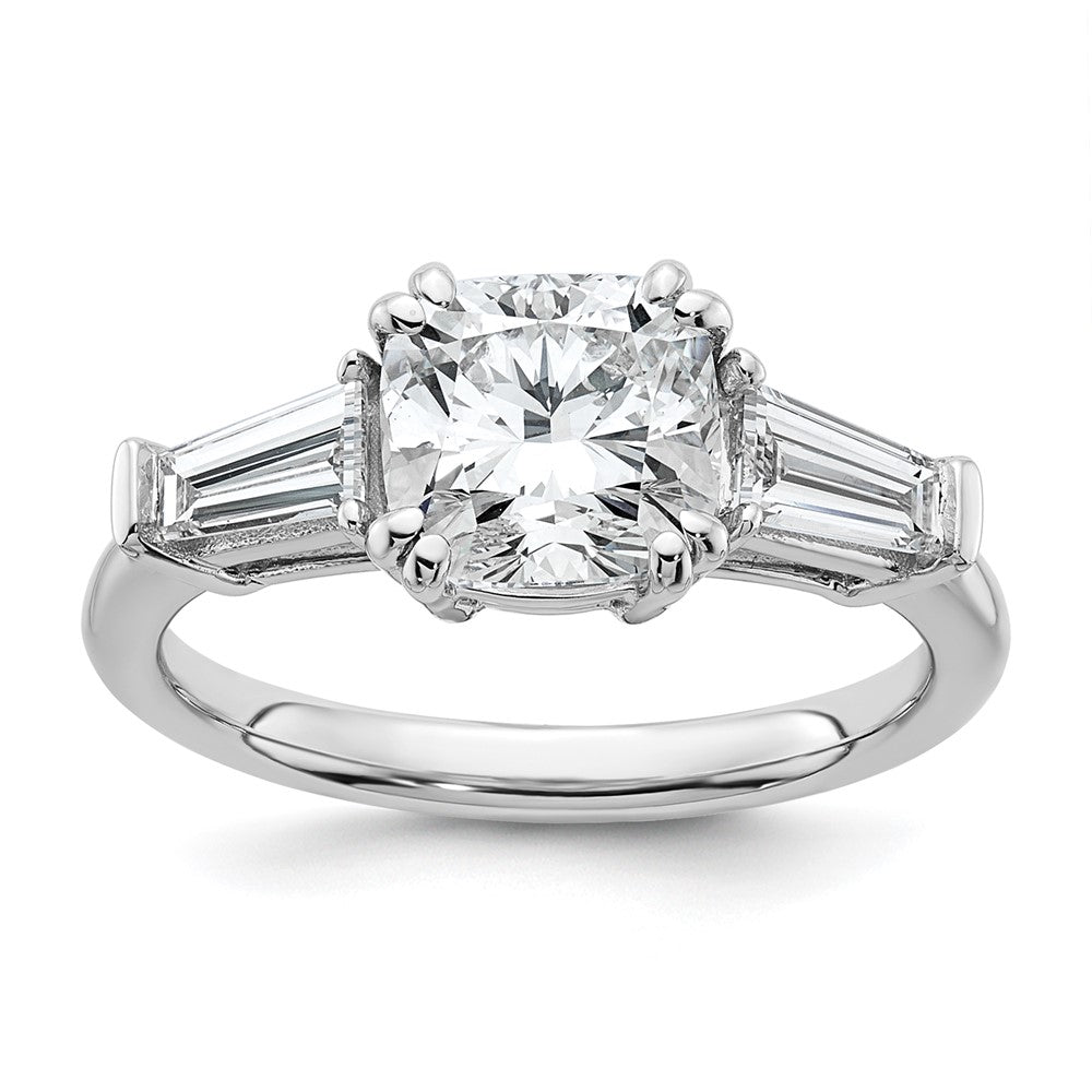 14kw 2 5/8ct Lab Grown Diamond VS+ F+ Cushion&Baguette Comp Eng Ring
