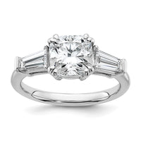 14kw 2 5/8ct Lab Grown Diamond VS+ F+ Cushion&Baguette Comp Eng Ring