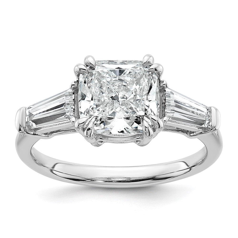 14kw 3 1/5ct Cert Lab Grown Dia VS+ F+ Cushion&Baguette Comp Eng Ring