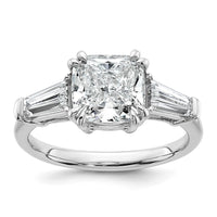 14kw 3 1/5ct Cert Lab Grown Dia VS+ F+ Cushion&Baguette Comp Eng Ring