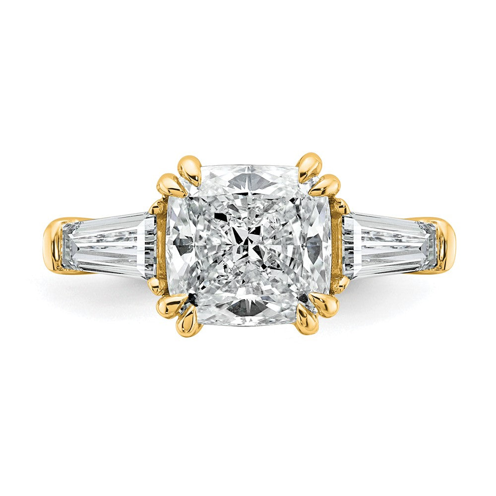 14k 3 1/5ct Cert Lab Grown Dia VS+ F+ Cushion&Baguette Comp Eng Ring