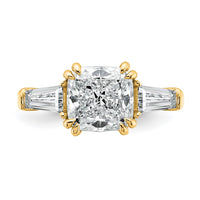 14k 3 1/5ct Cert Lab Grown Dia VS+ F+ Cushion&Baguette Comp Eng Ring
