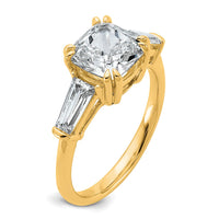 14k 3 1/5ct Cert Lab Grown Dia VS+ F+ Cushion&Baguette Comp Eng Ring