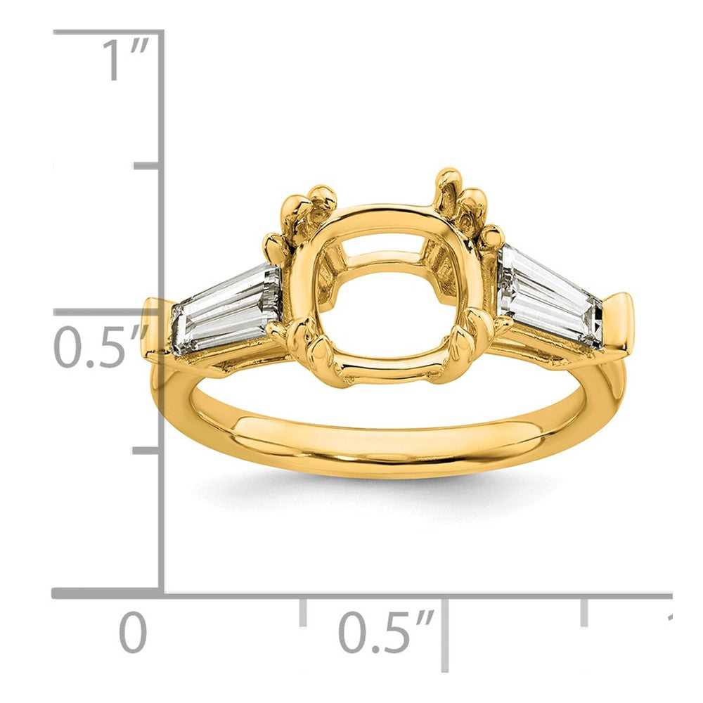 14k 3/4ct Lab Grown Diamond VS+ F+ Baguette 3ct Cushion Semi Eng Ring