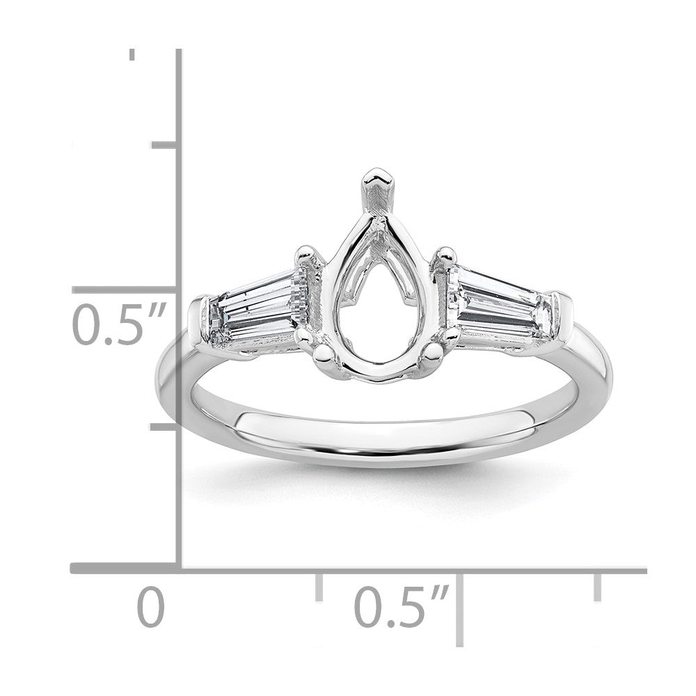 14kw 1/2ct Lab Grown Diamond VS+ F+ Baguette 1ct Pear Semi Eng Ring