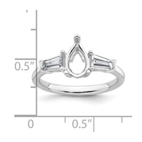 14kw 1/2ct Lab Grown Diamond VS+ F+ Baguette 1ct Pear Semi Eng Ring
