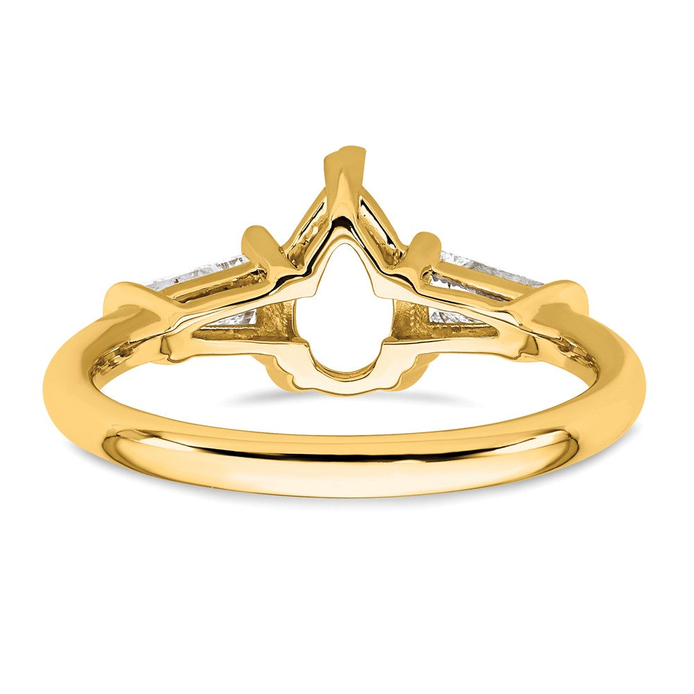 14k 1/2ct Lab Grown Dia VS+ F+ Tapered Baguette 1ct Pear Semi Eng Ring