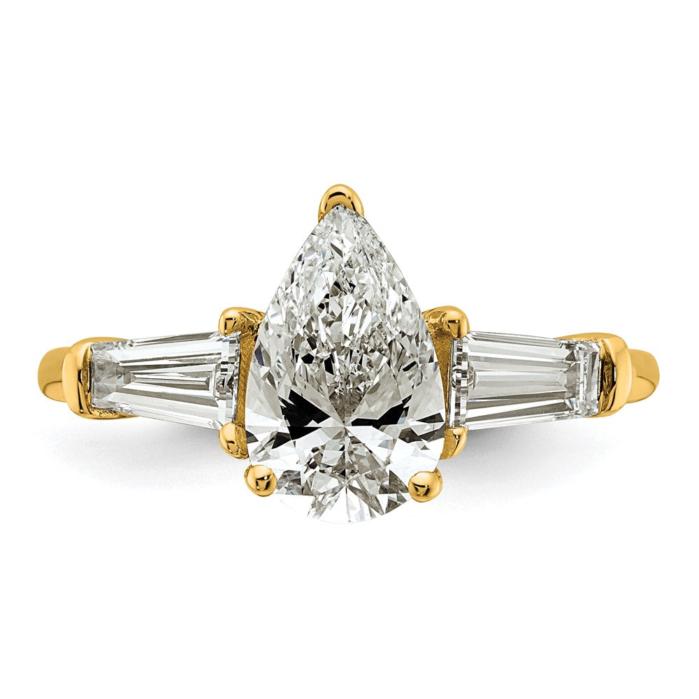 14k 2ct Cert Lab Grown Diamond VS+ F+ Pear/Baguette Comp Eng Ring