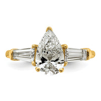 14k 2ct Cert Lab Grown Diamond VS+ F+ Pear/Baguette Comp Eng Ring