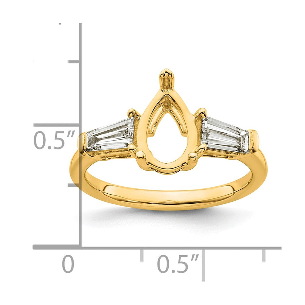 14k 5/8ct Lab Grown Diamond VS+ F+ Baguette 1 1/2ct Pear Semi Eng Ring