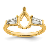 14k 5/8ct Lab Grown Diamond VS+ F+ Baguette 1 1/2ct Pear Semi Eng Ring