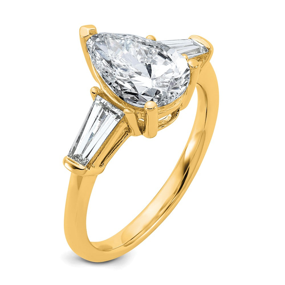 14k 2 5/8ct Cert Lab Grown Diamond VS+ F+ Pear/Baguette Comp Eng Ring