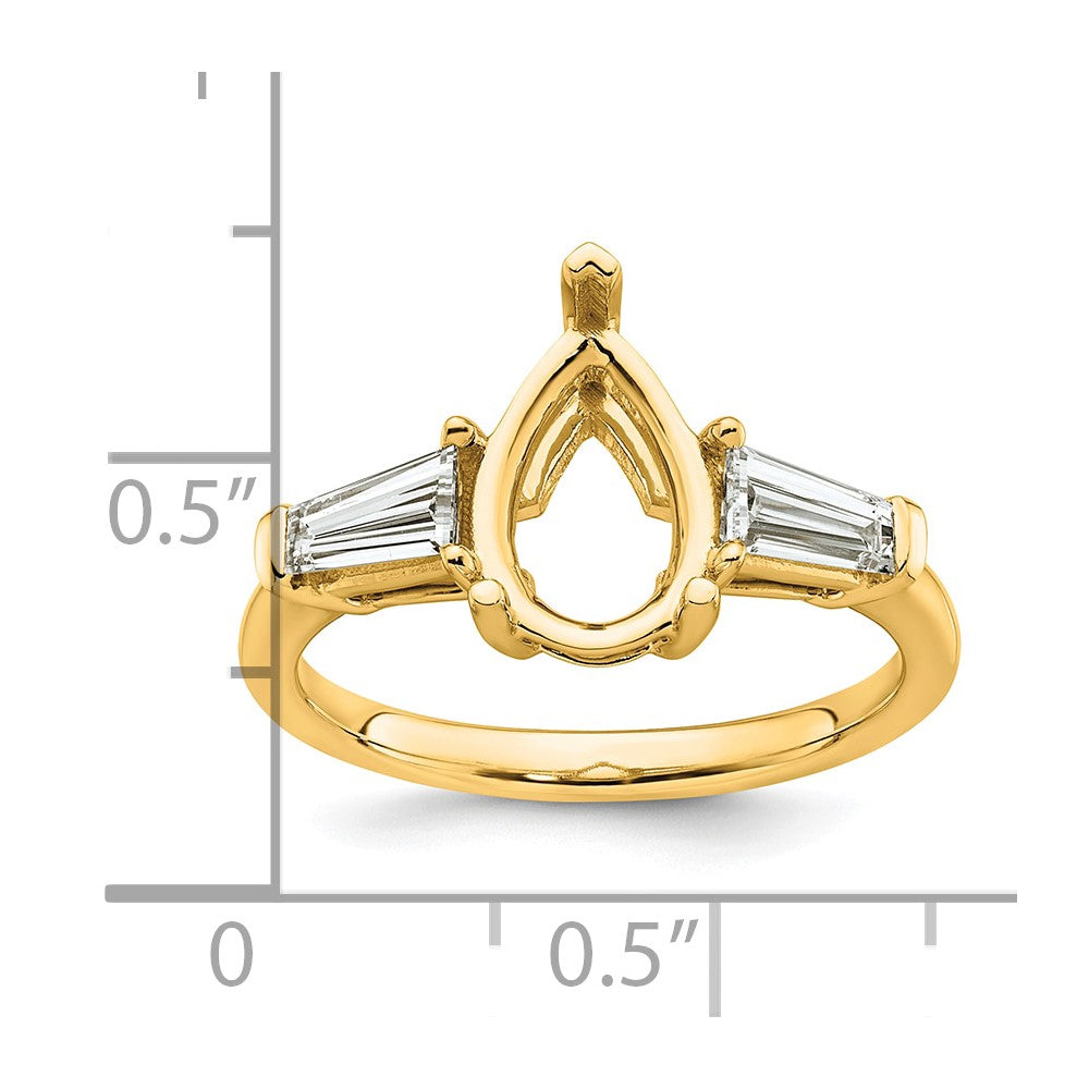 14k 5/8ct Lab Grown Diamond VS+ F+ Baguette 2ct Pear Semi Eng Ring