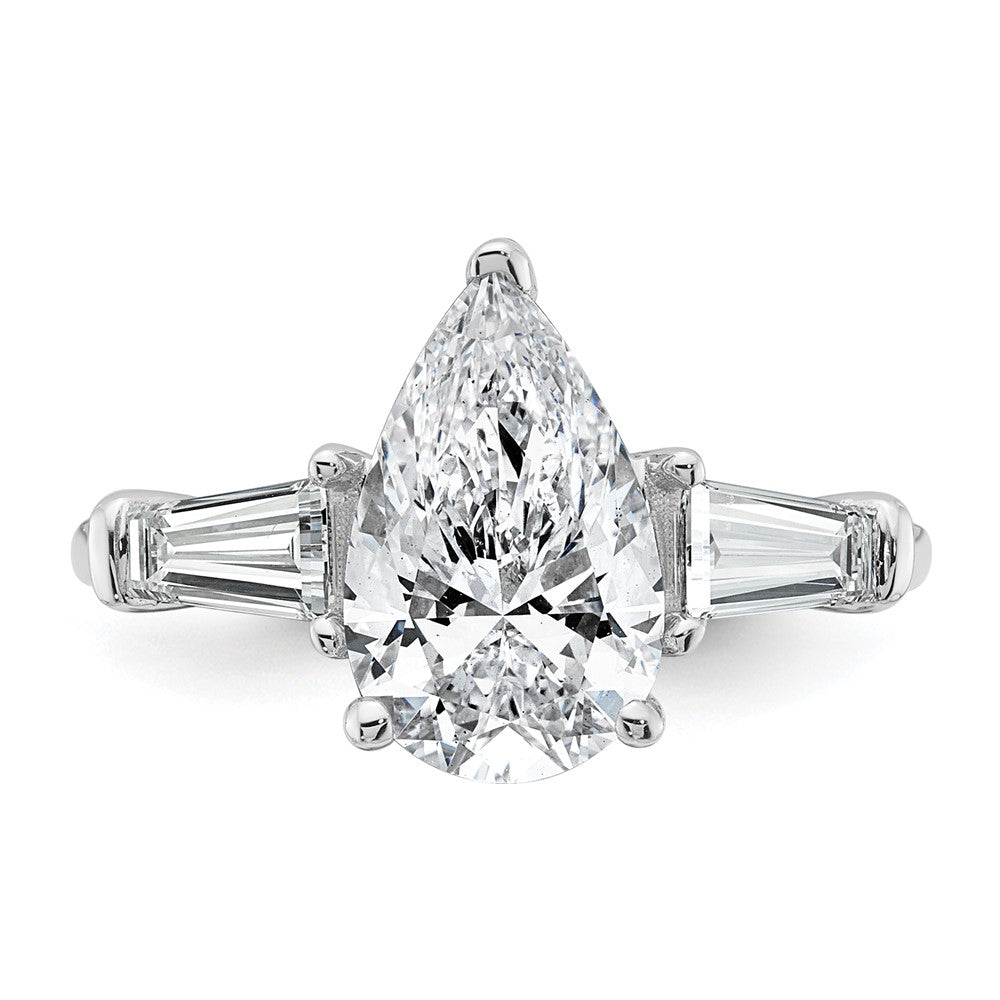14kw 7/8ct Lab Grown Diamond VS+ F+ Baguette 2 1/2ct Pear Semi Eng Ring