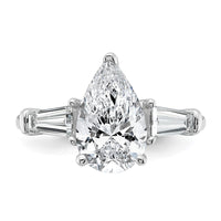 14kw 3 1/3ct Cert Lab Grown Diamond VS+ F+ Pear/Baguette Comp Eng Ring