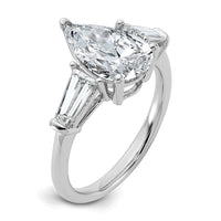 14kw 3 1/3ct Cert Lab Grown Diamond VS+ F+ Pear/Baguette Comp Eng Ring