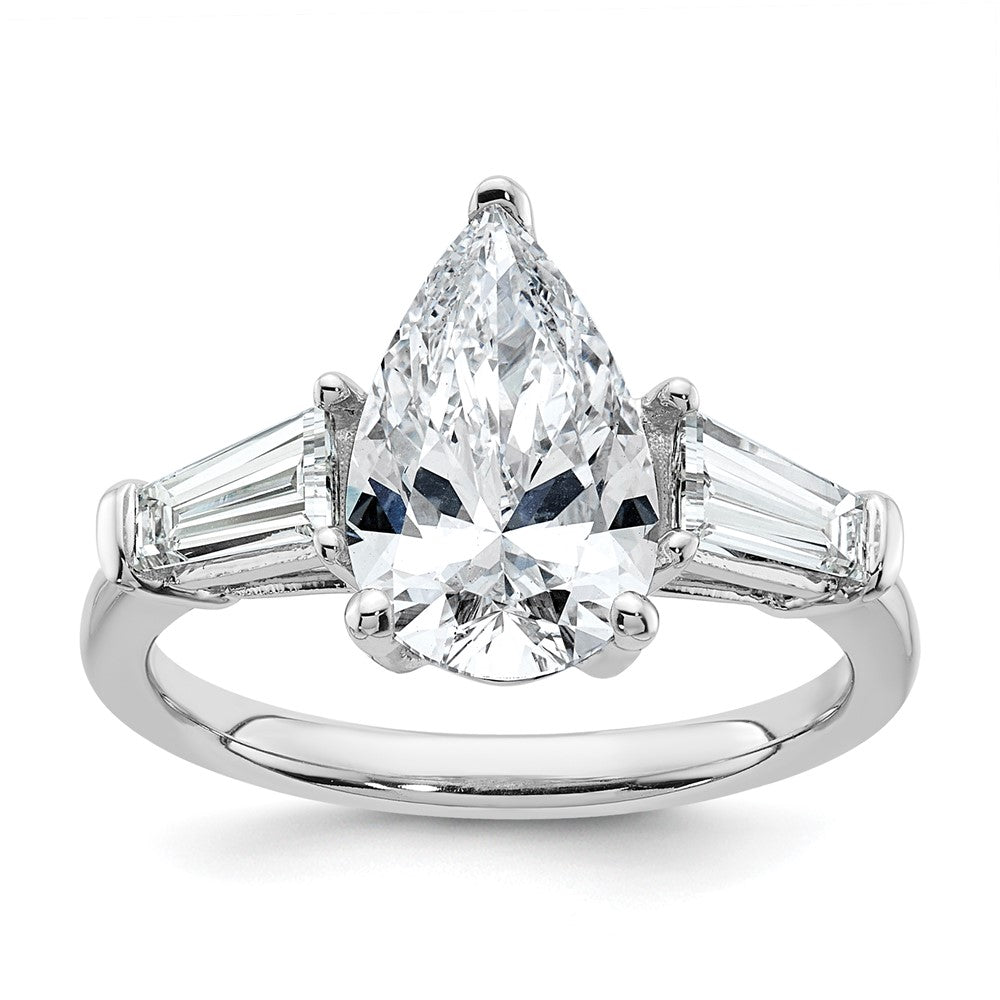 14kw 3 1/3ct Cert Lab Grown Diamond VS+ F+ Pear/Baguette Comp Eng Ring