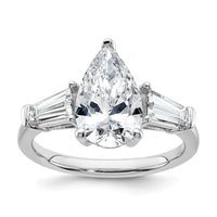 14kw 3 1/3ct Cert Lab Grown Diamond VS+ F+ Pear/Baguette Comp Eng Ring