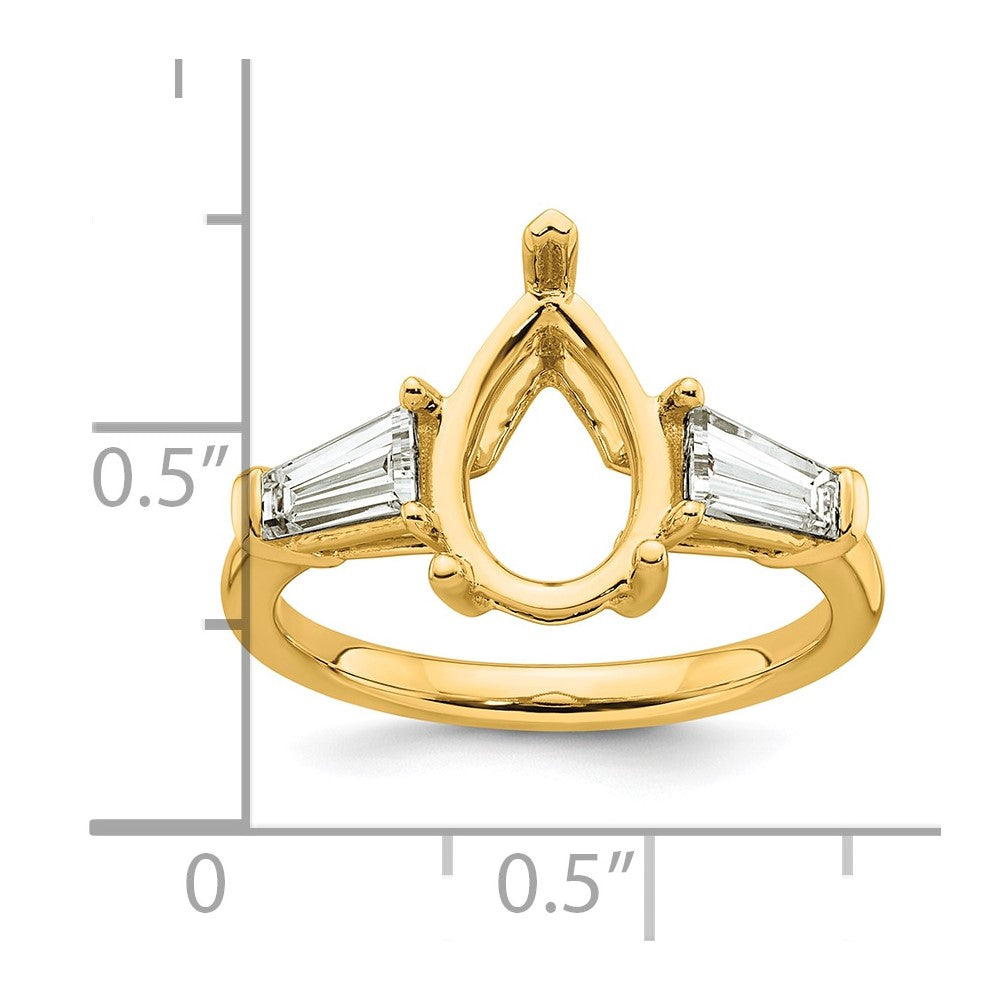 14k 7/8ct Lab Grown Diamond VS+ F+ Baguette 2 1/2ct Pear Semi Eng Ring