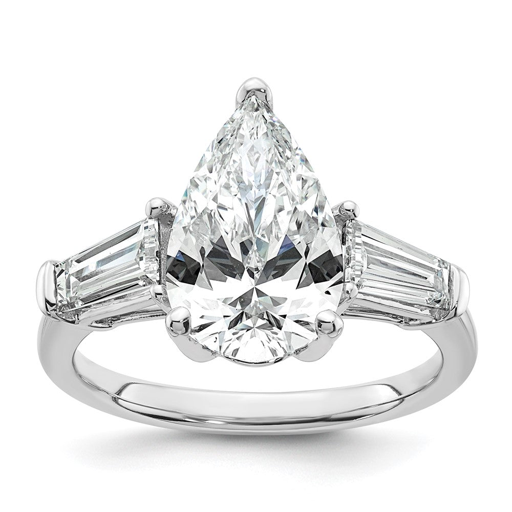14kw 3 3/4ct Cert Lab Grown Diamond VS+ F+ Pear/Baguette Comp Eng Ring