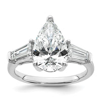 14kw 3 3/4ct Cert Lab Grown Diamond VS+ F+ Pear/Baguette Comp Eng Ring