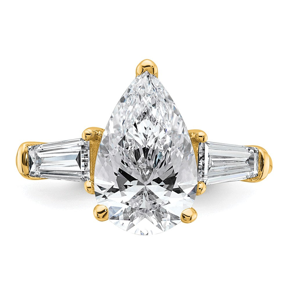 14k 3 3/4ct Cert Lab Grown Diamond VS+ F+ Pear/Baguette Comp Eng Ring