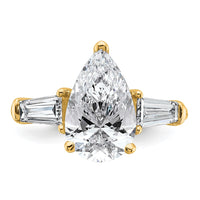 14k 6 3/4ct Cert Lab Grown Dia VS+ G+ Pear/Baguette Comp 3 Stone Eng Ring