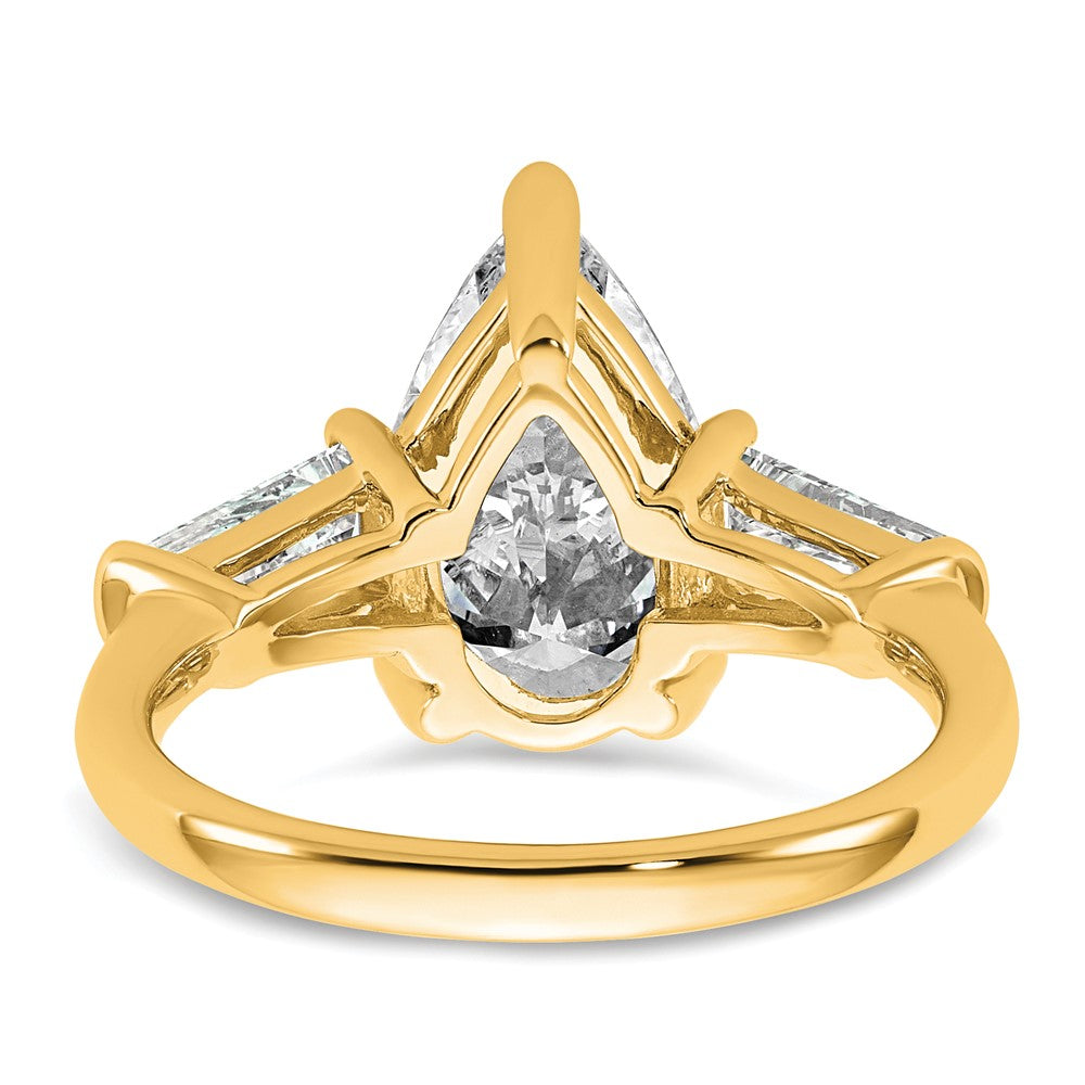 14k 6 3/4ct Cert Lab Grown Dia VS+ G+ Pear/Baguette Comp 3 Stone Eng Ring