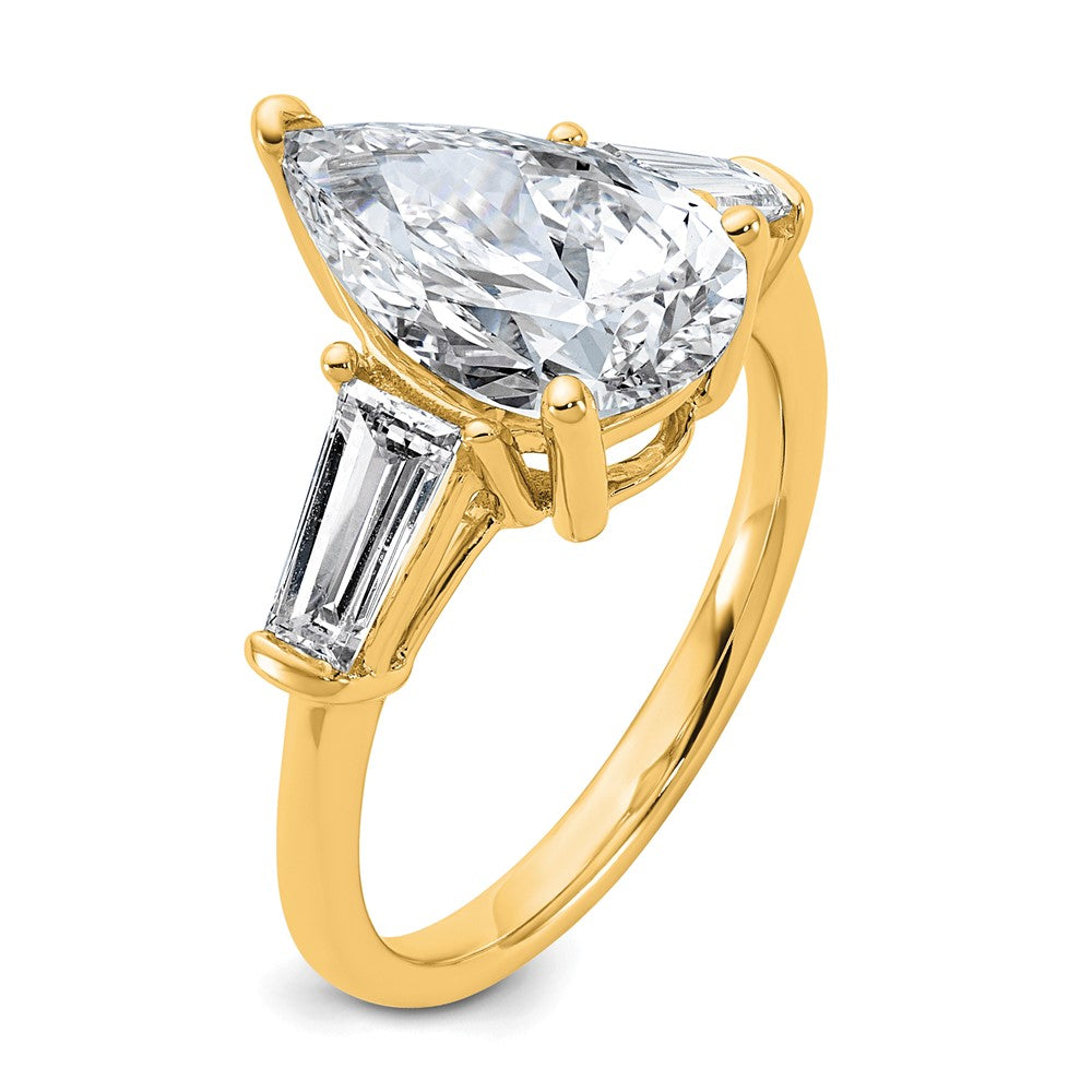 14k 6 3/4ct Cert Lab Grown Dia VS+ G+ Pear/Baguette Comp 3 Stone Eng Ring