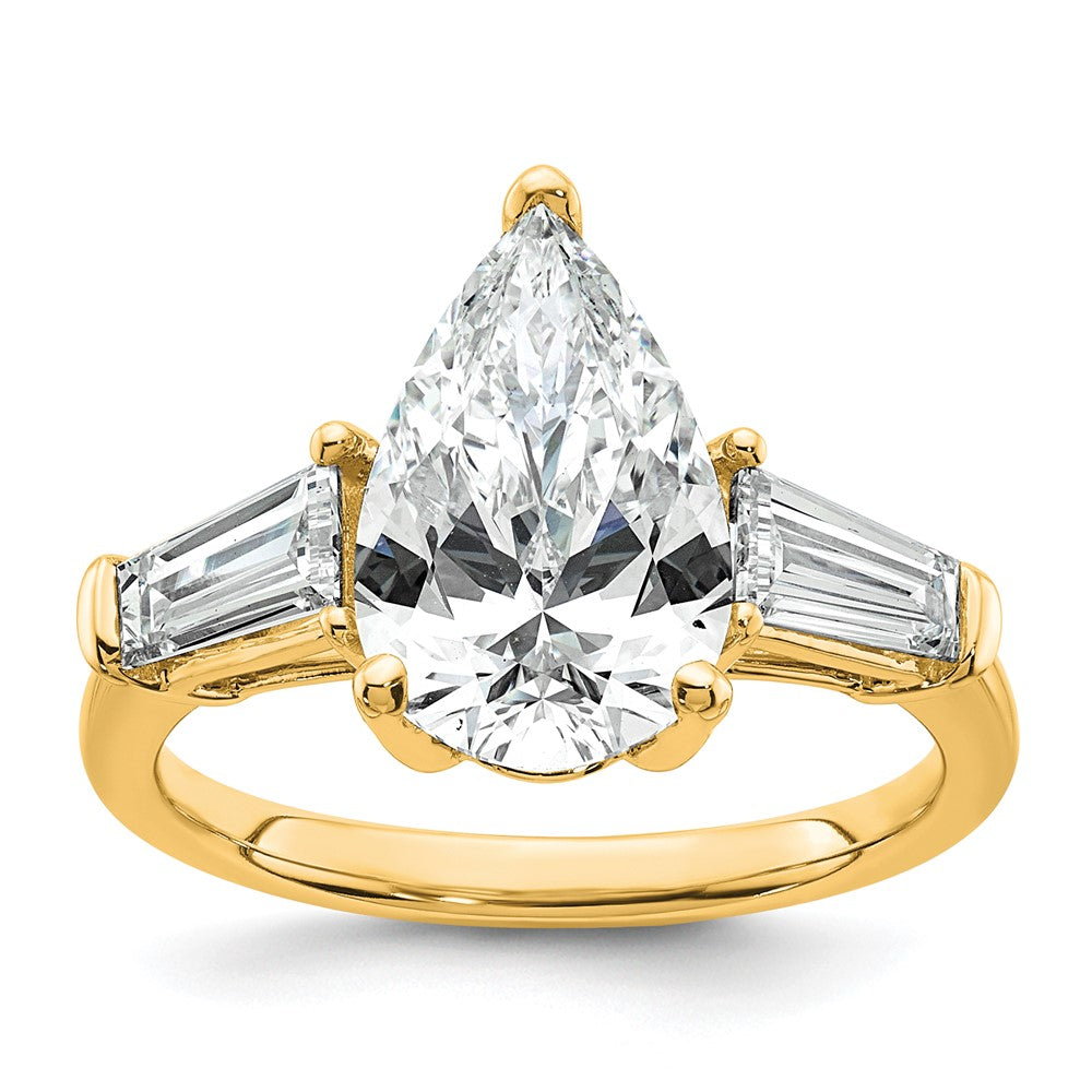 14k 6 3/4ct Cert Lab Grown Dia VS+ G+ Pear/Baguette Comp 3 Stone Eng Ring