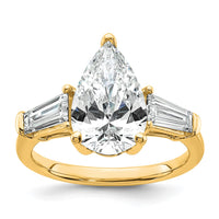 14k 6 3/4ct Cert Lab Grown Dia VS+ G+ Pear/Baguette Comp 3 Stone Eng Ring