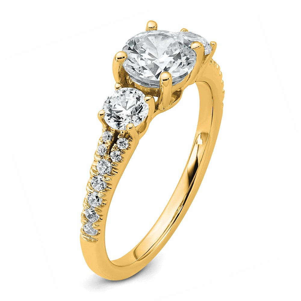 14k 1 5/8ct Cert Lab Grown Dia VS+ F+ Round Comp 3 Stone Eng Ring