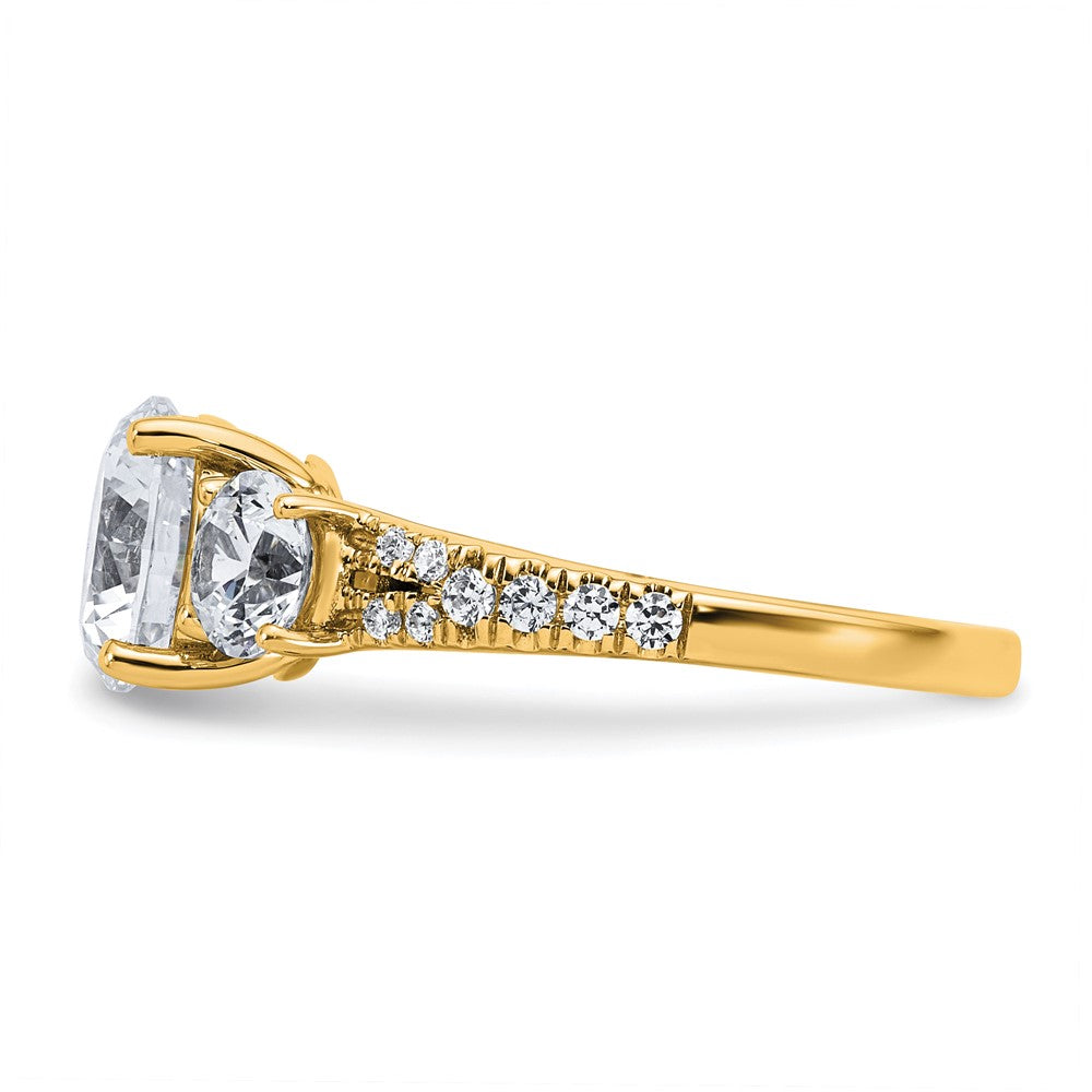 14k 3 1/5ct Cert Lab Grown Diamond VS+ F+ Round Comp 3 Stone Eng Ring