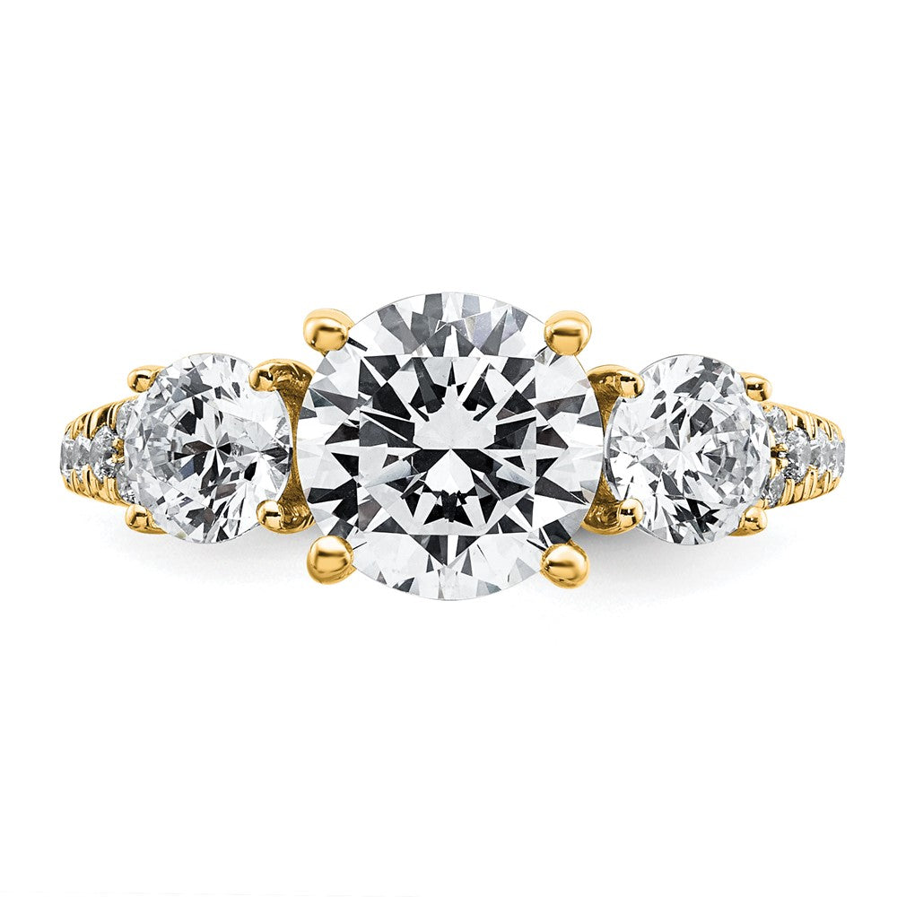 14k 3 1/5ct Cert Lab Grown Diamond VS+ F+ Round Comp 3 Stone Eng Ring