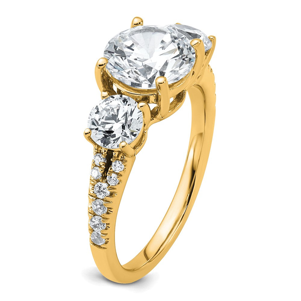 14k 3 1/5ct Cert Lab Grown Diamond VS+ F+ Round Comp 3 Stone Eng Ring