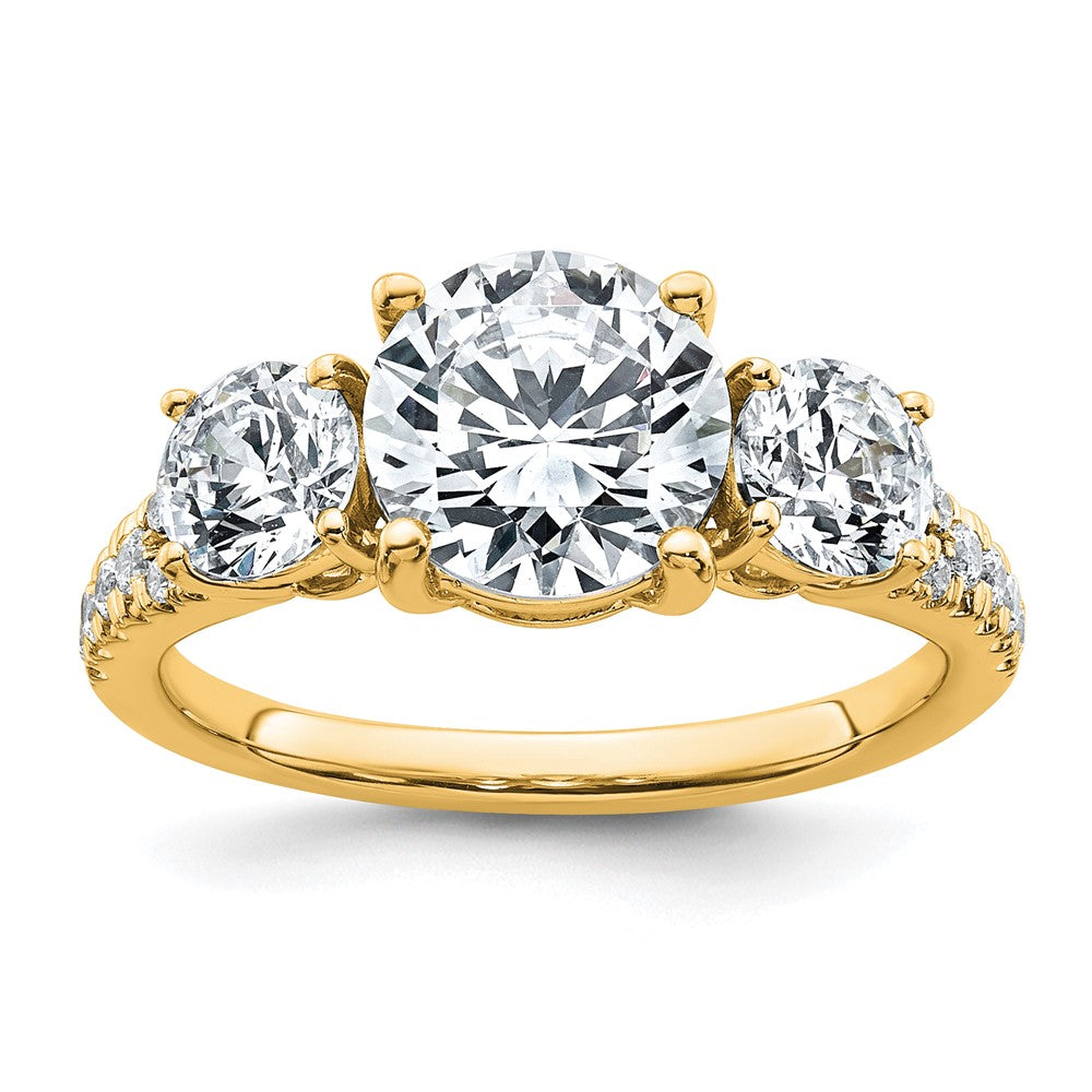 14k 3 1/5ct Cert Lab Grown Diamond VS+ F+ Round Comp 3 Stone Eng Ring