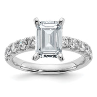 14k White Gold Cert 3 3/4ct Lab Grown Dia VS+ F+ Emerald Comp Eng Ring