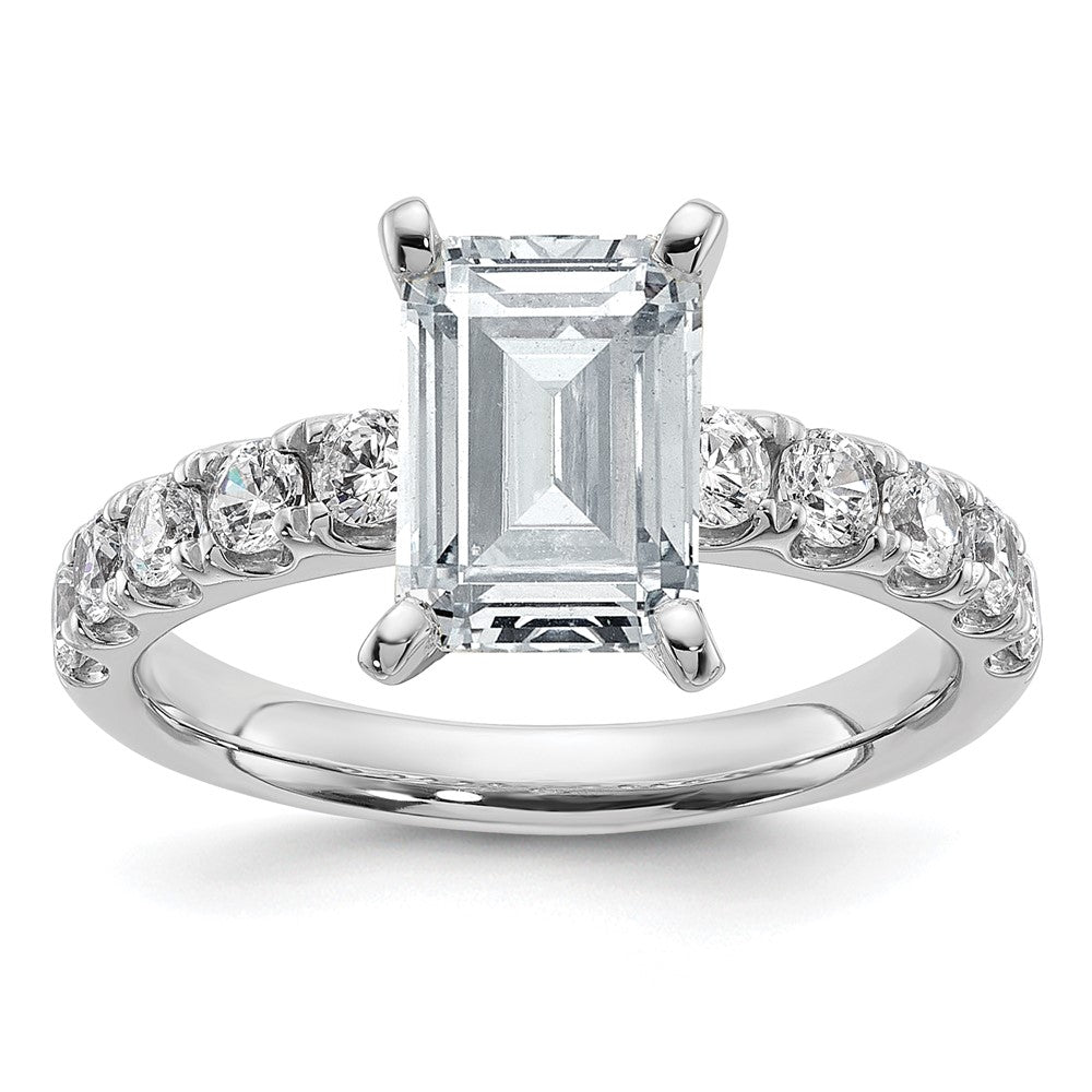 14k White Gold Cert 2 3/4ct Lab Grown Dia VS+ F+ Emerald Comp Eng Ring