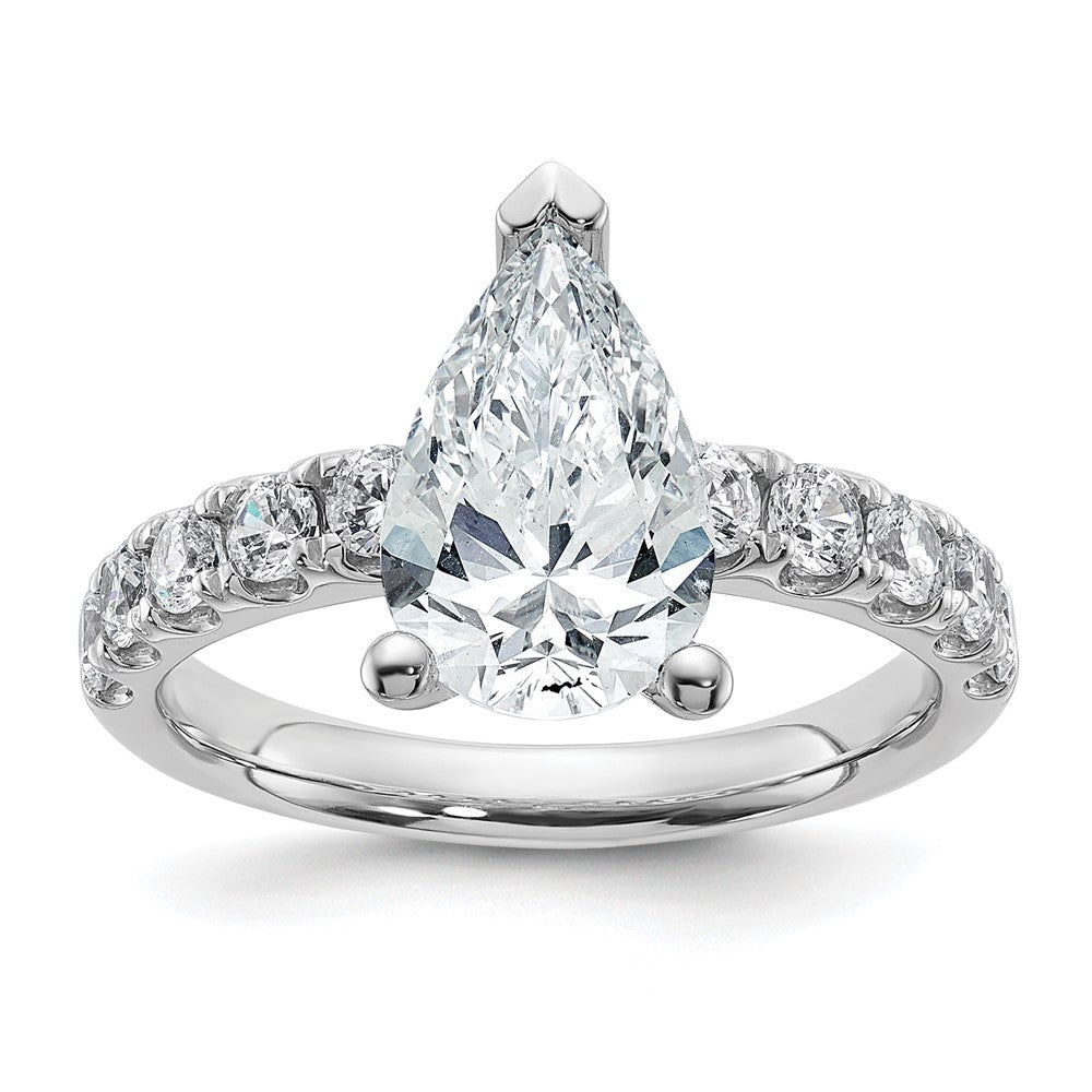 14k White Gold 3 3/4ct Cert Lab Grown Diamond VS+ F+ Pear Comp Eng Ring