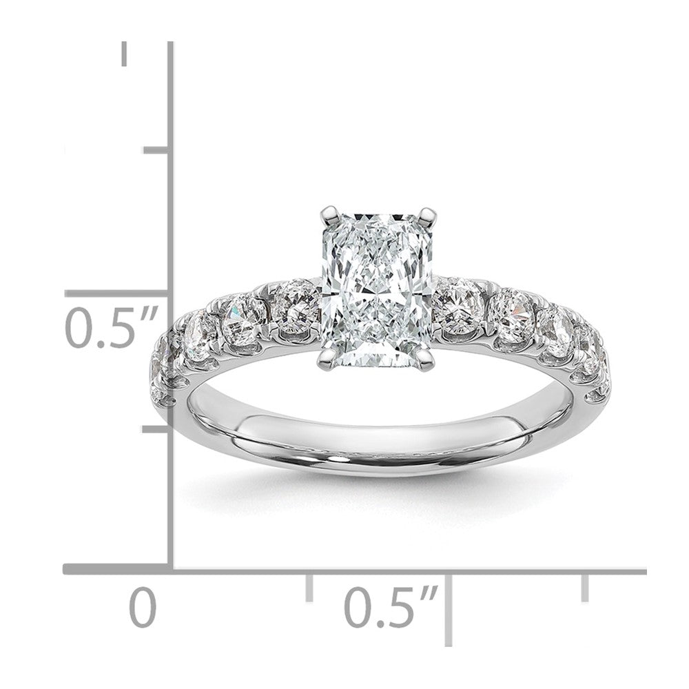 14k White Gold 1 3/4ct Cert Lab Grown Dia VS+ F+ Radiant Comp Eng Ring