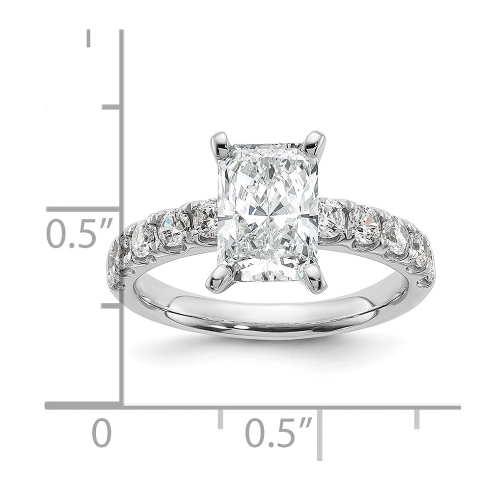 14k White Gold 3 3/4ct Cert Lab Grown Dia VS+ F+ Radiant Comp Eng Ring