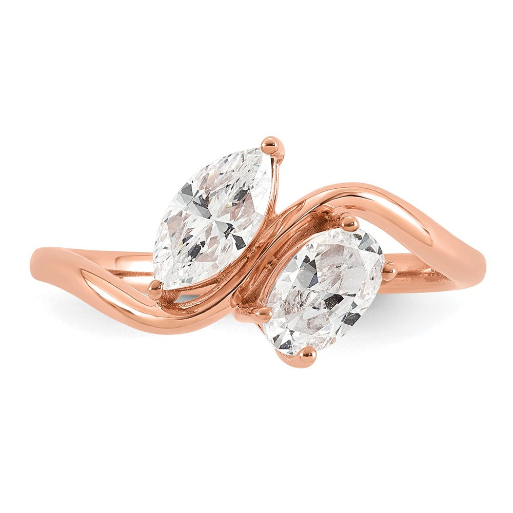 14k Rose Gold 1ct Lab Grown Diamond VS+ F+ Comp 2 Stone Fashion Ring