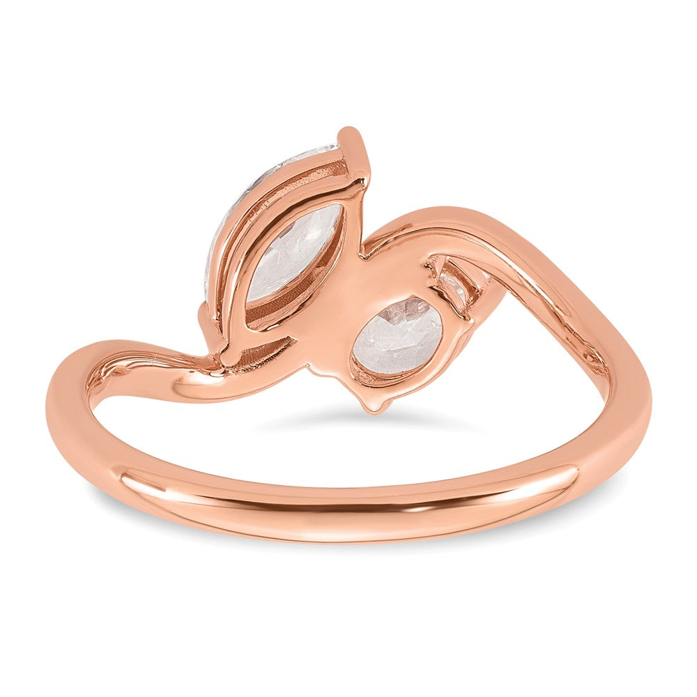 14k Rose Gold 1ct Lab Grown Diamond VS+ F+ Comp 2 Stone Fashion Ring