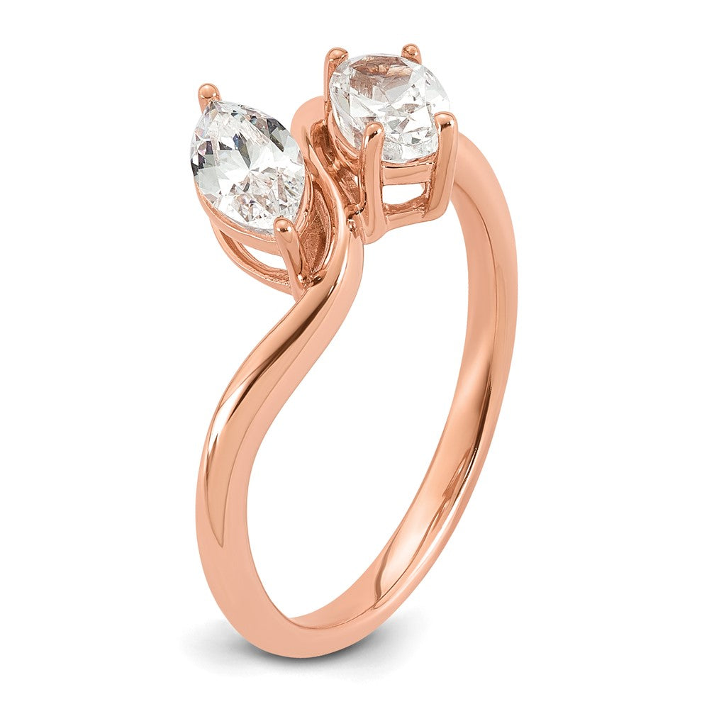 14k Rose Gold 1ct Lab Grown Diamond VS+ F+ Comp 2 Stone Fashion Ring