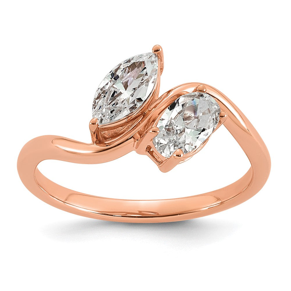 14k Rose Gold 1ct Lab Grown Diamond VS+ F+ Comp 2 Stone Fashion Ring