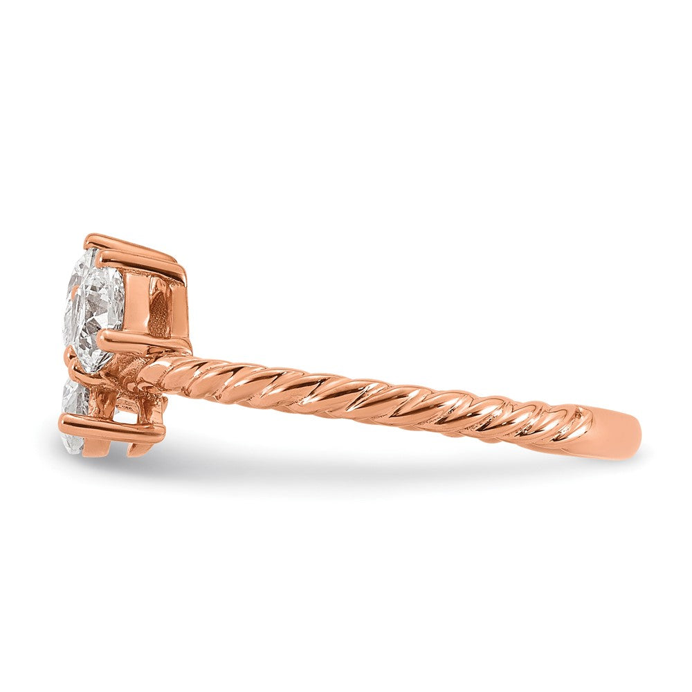 14k Rose Gold 1ct Lab Grown Diamond VS+ F+ Comp 3 Stone Fashion Ring